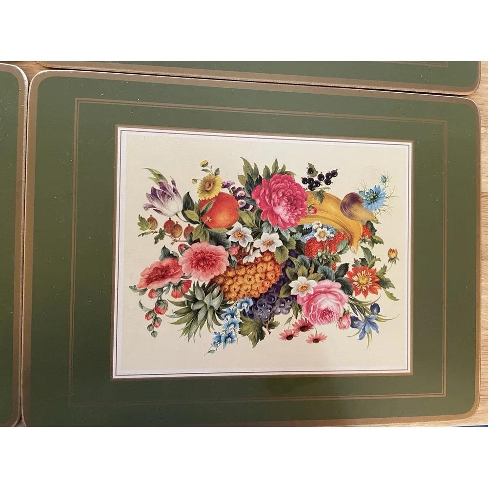 Vintage Pimpernel Cork Backed Placemats Fruit Leaves Flowers UK Set Of 5 Green